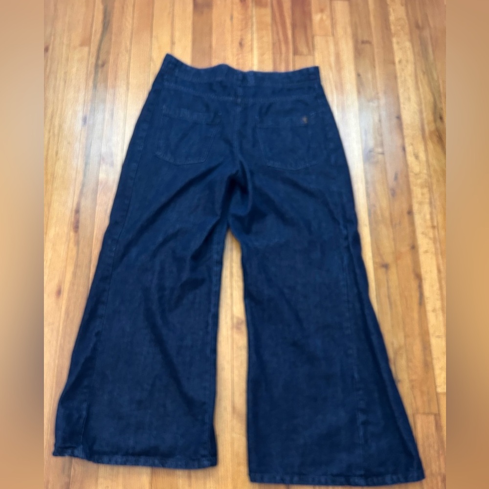 Pilcro Wide Leg Flare Jeans in Dark Blue Denim